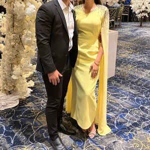 Yellow modest evening gown